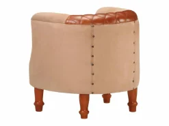 Sillón cúbico de cuero auténtico y madera maciza mango marrón^Clicnbuy Sale