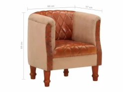 Sillón cúbico de cuero auténtico y madera maciza mango marrón^Clicnbuy Sale