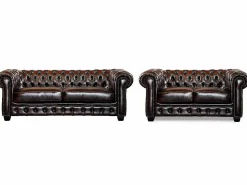 LINEA SOFA Sillón De Piel|Sillón chesterfield 100% de piel color marrón BRENTON