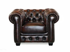 LINEA SOFA Sillón De Piel|Sillón chesterfield 100% de piel color marrón BRENTON