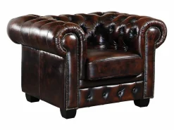 LINEA SOFA Sillón De Piel|Sillón chesterfield 100% de piel color marrón BRENTON