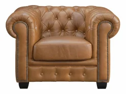 LINEA SOFA Sillón|Sillón De Piel|Sillón chesterfield 100% piel de búfalo Caramel vintage BRENTON