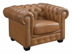 LINEA SOFA Sillón|Sillón De Piel|Sillón chesterfield 100% piel de búfalo Caramel vintage BRENTON