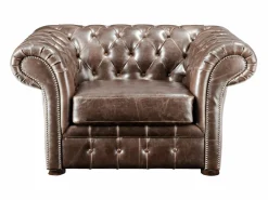 Vente-unique Sillón chesterfield de piel envejecida marrón CLOTAIRE Marru00f3n chocolate Best
