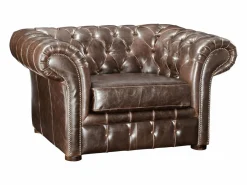 Vente-unique Sillón chesterfield de piel envejecida marrón CLOTAIRE Marru00f3n chocolate Best