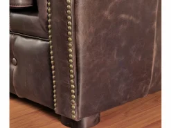 Vente-unique Sillón chesterfield de piel envejecida marrón CLOTAIRE Marru00f3n chocolate Best