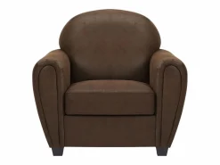Vente-unique Sillón club VICTORY III en microfibra con efecto cuero envejecido Marru00f3n Hot