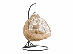 Vente-unique Sillón Colgante|Sillón colgante 2 plazas en resina trenzada - Natural claro con cojines beige - CAYAMBE de MYLIA
