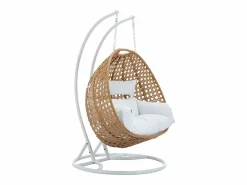MYLIA Sillón Colgante|Sillón colgante de 2 plazas ratán natural cojines blancos - TILLO de