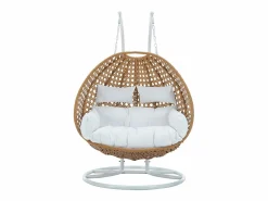 MYLIA Sillón Colgante|Sillón colgante de 2 plazas ratán natural cojines blancos - TILLO de