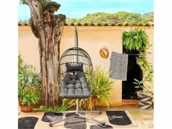 Sweeek Sillón Colgante|Sillón colgante de jardín tipo huevo de acero y poliéster antracita