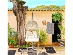 Sweeek Sillón colgante de jardín tipo huevo de acero y poliéster Beige Outlet