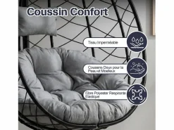 Sillón colgante HOMEMIYN con cojín, silla hamaca con soporte metálico negro, cojín o beige, ideal para jardín y balcón en primavera^