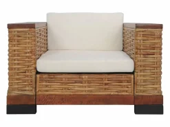 Clicnbuy Sillón De Mimbre|Sillón con cojines de ratán natural marrón