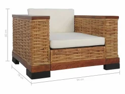 Clicnbuy Sillón De Mimbre|Sillón con cojines de ratán natural marrón