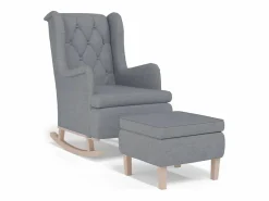 Clicnbuy Sillón con patas mecedoras y taburete de tela claro Gris Discount