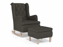 Clicnbuy Sillón Balancín|Sillón con patas mecedoras y taburete de tela oscuro