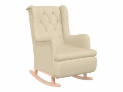 vidaxl Sillón con patas mecedoras madera maciza caucho y tela Crema Hot
