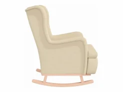 Sillón con patas mecedoras madera maciza caucho y tela^Clicnbuy New