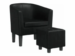 vidaxl Sillón con taburete cuero sintético Negro Best