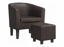 Sillón con taburete cuero sintético marrón^vidaxl