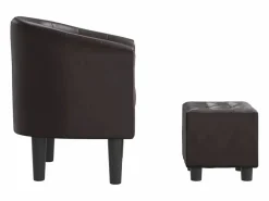 vidaxl Sillón Estilo Cabriolet|Sillón con taburete cuero sintético marrón