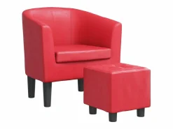 vidaxl Sillón con taburete cuero sintético Rojo