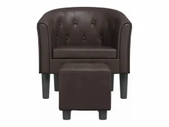 Clicnbuy Sillón con taburete cuero sintético marrón Marru00f3n Sale