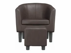 Sillón con taburete cuero sintético marrón^Clicnbuy Sale