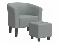 vidaxl Sillón Estilo Cabriolet|Sillón con taburete tela claro