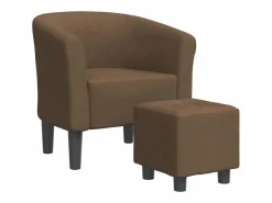 vidaxl Sillón con taburete tela marrón Marru00f3n New