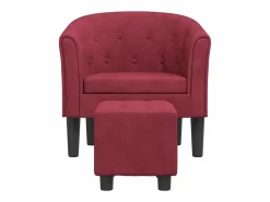 Sillón Estilo Cabriolet|Sillón con taburete terciopelo tinto ES15486