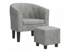 Clicnbuy Sillón con taburete terciopelo claro Gris Hot