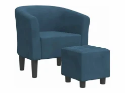 vidaxl Sillón con taburete terciopelo oscuro Azul