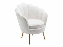 Vente-unique Sillón concha de tela bouclé patas de metal LALEA Blanco Discount