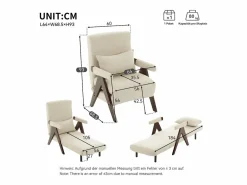 Hauss Spole Sillón Cama|Sillón convertible 3 en 1 con soporte lumbar y respaldo regulable en 6 posiciones, + madera oscura