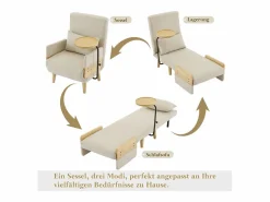 Hauss Spole Sillón convertible 3 en 1 con función cama - Cojín y base de madera - Tejido de lino Beige Online
