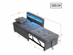 Sillón convertible con LED, USB, Tipo C y soporte lumbar - Sofá cama multifuncional - Tela de lino gris^Hauss Spole Online