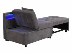 Sillón convertible con LED, USB, Tipo C y soporte lumbar - Sofá cama multifuncional - Tela de lino oscuro^Hauss Spole Hot