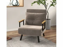 Sillón convertible con respaldo reclinable en 5 posiciones, acero, terciopelo beige claro (63x73x81cm)^ Discount