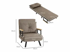 Sillón convertible con respaldo reclinable en 5 posiciones, acero, terciopelo beige claro (63x73x81cm)^ Discount