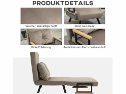 Sillón convertible con respaldo reclinable en 5 posiciones, acero, terciopelo beige claro (63x73x81cm)^ Discount