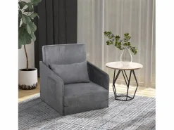 Sillón convertible en cama, 2 bolsillos de almacenamiento, estructura de metal, poliéster, (70x76x77 cm) Gris Online