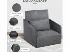 Sillón convertible en cama, 2 bolsillos de almacenamiento, estructura de metal, poliéster, (70x76x77 cm) Gris Online