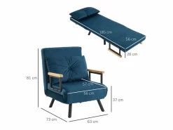 Sillón convertible en cama, tejido terciopelo, color (63x73x81 cm)^ Online