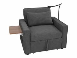 Hauss Spole Sillón convertible en pana - Sofá individual con mesa auxiliar y puertos USB/Tipo C Gris New