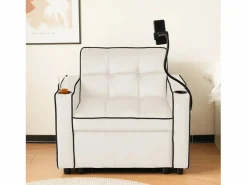 DripeX Sillón convertible, en terciopelo, con soporte de copa y soporte telefónico, 75/167x83x76cm, Beige Discount