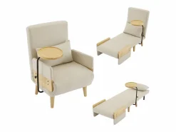 KOMHTOM Sillón convertible tres en uno con función de cama, equipado con una bandeja de madera, Beige Discount