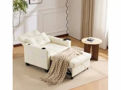 OKWISH Conjunto Sofá Y Sillón|Sillón de 1 plaza en cuero sintético con puerto USB y portavasos - Convertible en cama o chaise longue