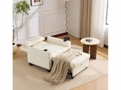 OKWISH Conjunto Sofá Y Sillón|Sillón de 1 plaza en cuero sintético con puerto USB y portavasos - Convertible en cama o chaise longue